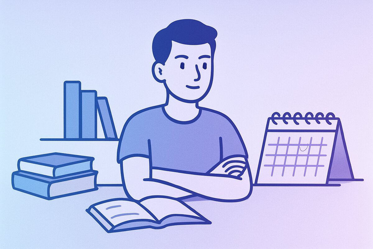 Organized study desk with books - Exam Preparation illustration